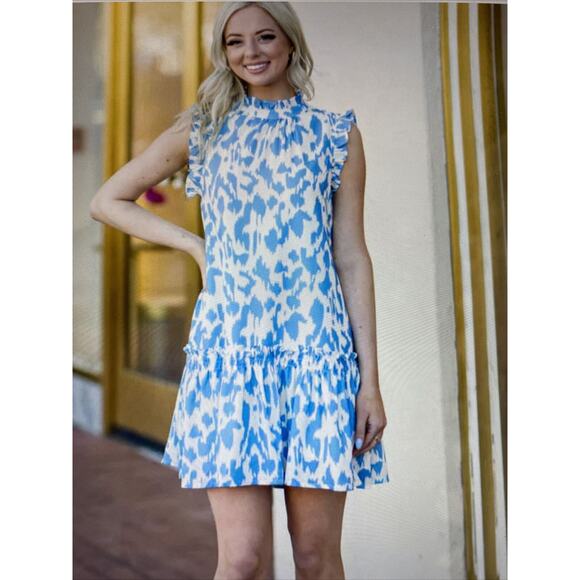 Pinch Maria‎ Women's Blue Feminine Shift Lined Ruffle Dress Size Small NWT - Picture 1 of 8